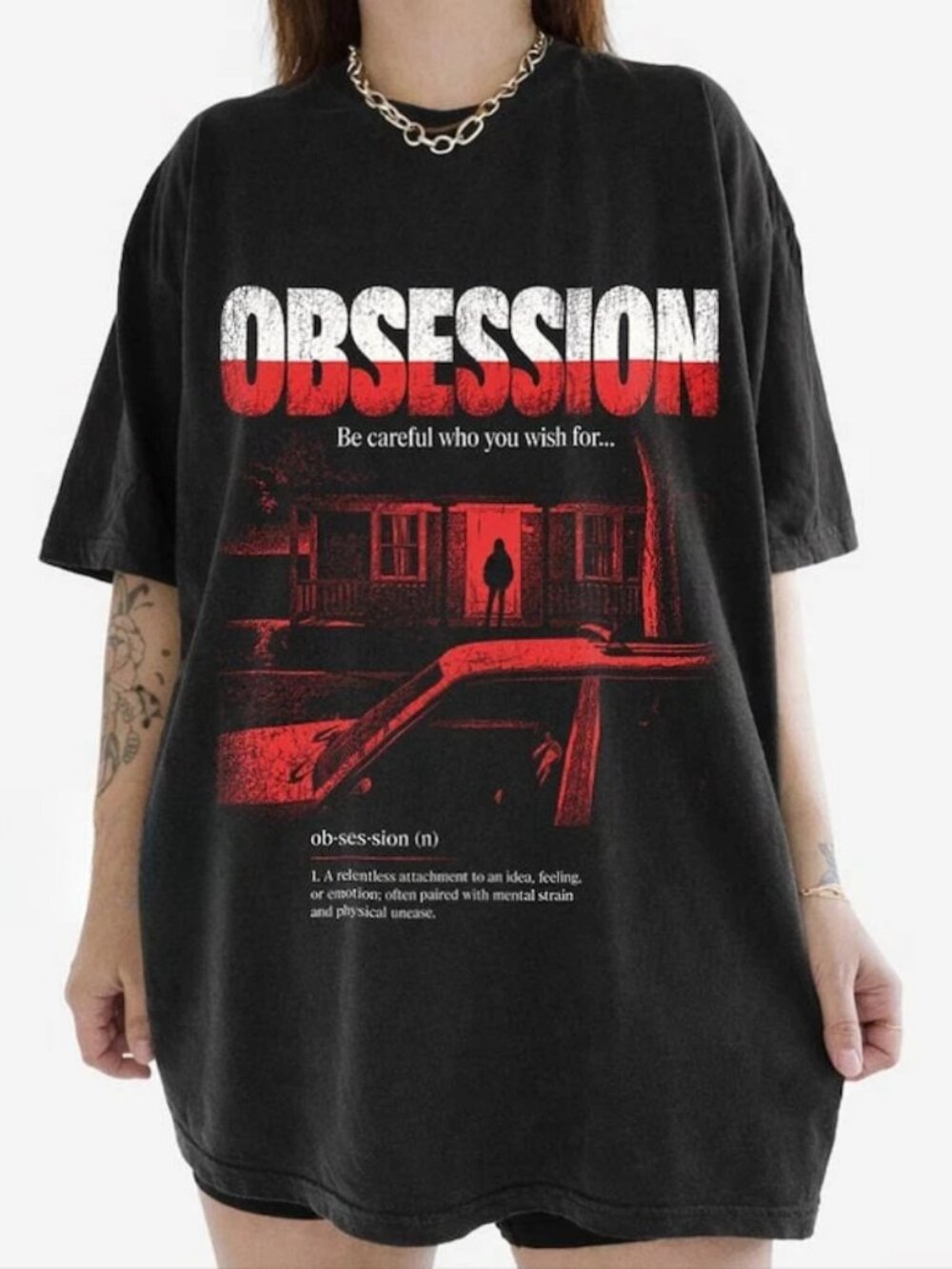 Black Dark Art Obsession Horror Movie Graphic Tee For Alternative Fans